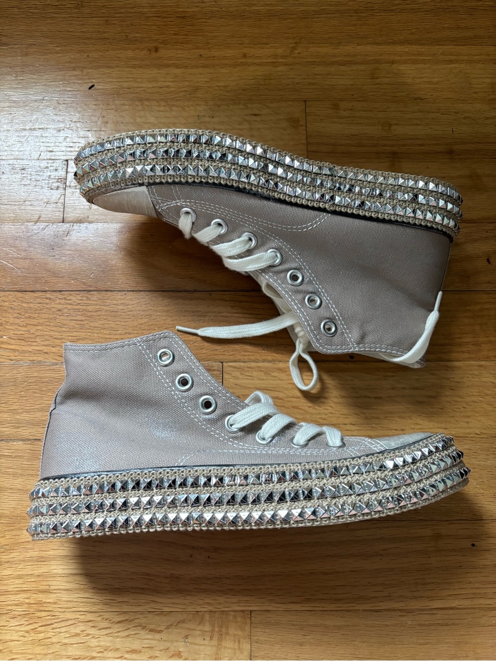 Miim Juniors 6.5 Studded Espadrille Platform Sneakers Tan High Top New
